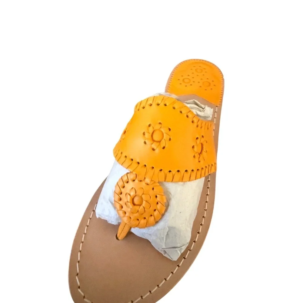 Jack Rogers Jacks‎ Flat Sandal Mango Yellow Leather Whipstitch Womens 7.5